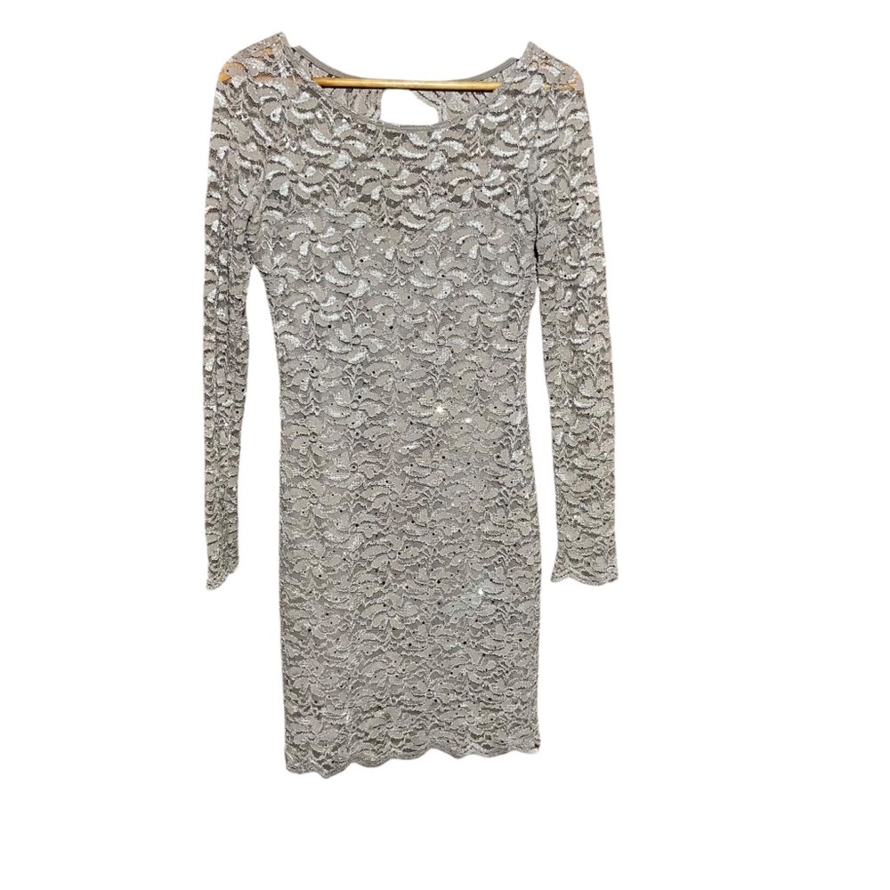 Jump Apparel Floral Lace Bodycon Long-sleeve Dress Champagne Gold Size Medium‎